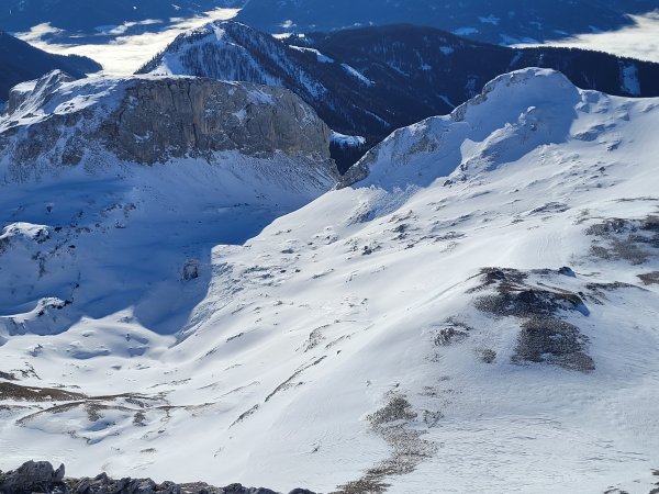 Beide von uns ausgelösten Lawinen gut sichtbar